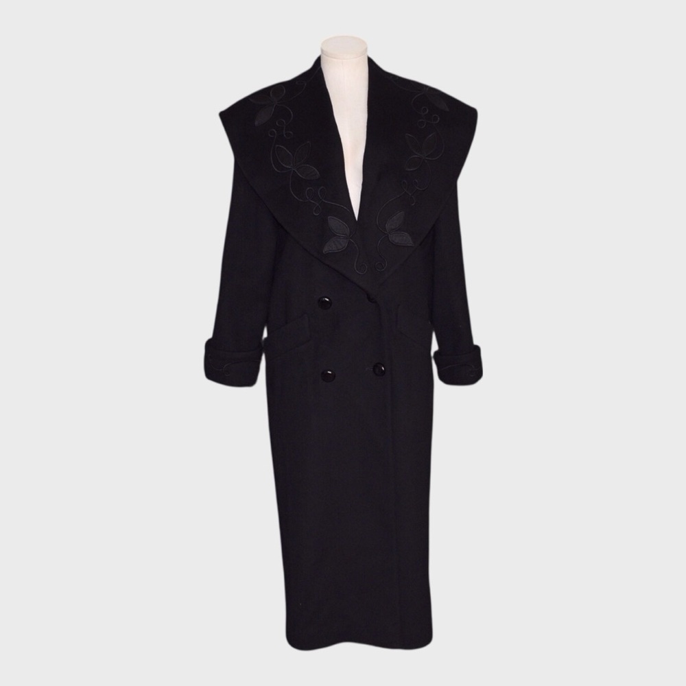Vintage Forstmann Wool Double Breasted Embroidered Shawl‎ Collar Long Coat